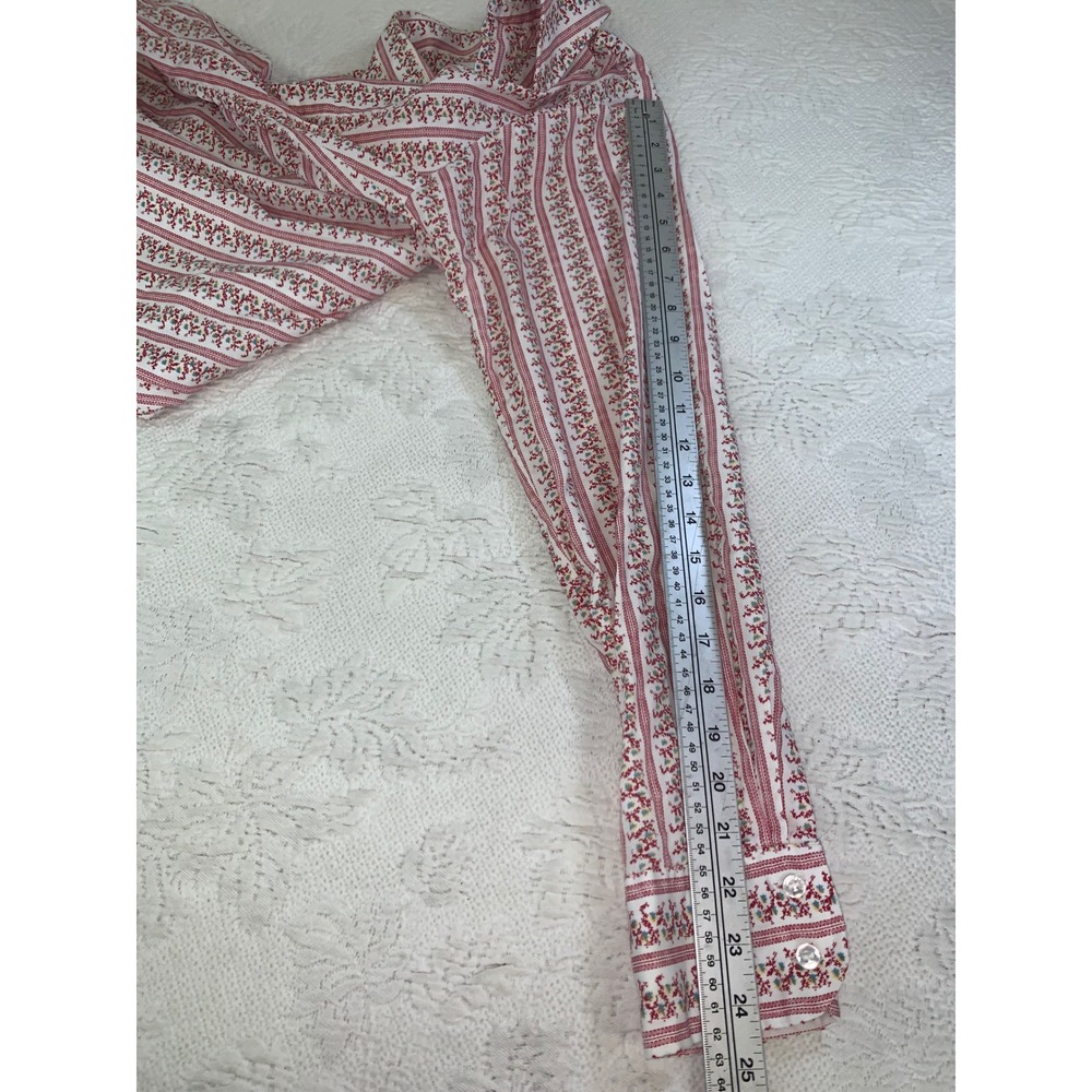 Vintage Kent Collection by Arrow 70s Disco Shirt Red White Floral Stripe 15-15.5 - Picture 9 of 11